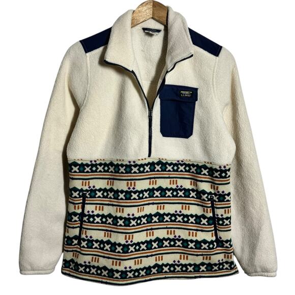 L.L.Bean Sweaters - L.L.Bean Quarter Zip Sweater Women Med Cream Sailcloth Fleece‎ Pullover Gorpcore